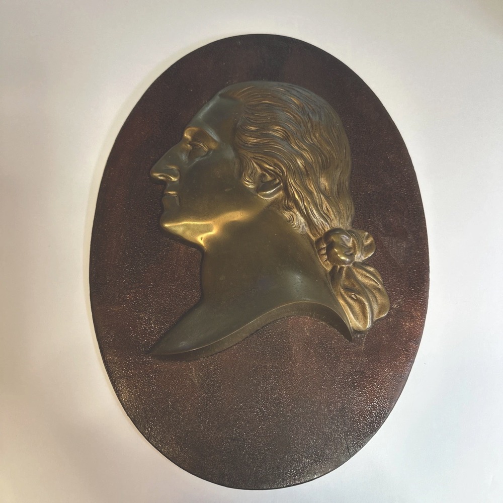 Antique Bronze George Washington Profile Bust Plaque Wall Hanging Americana 9.5"